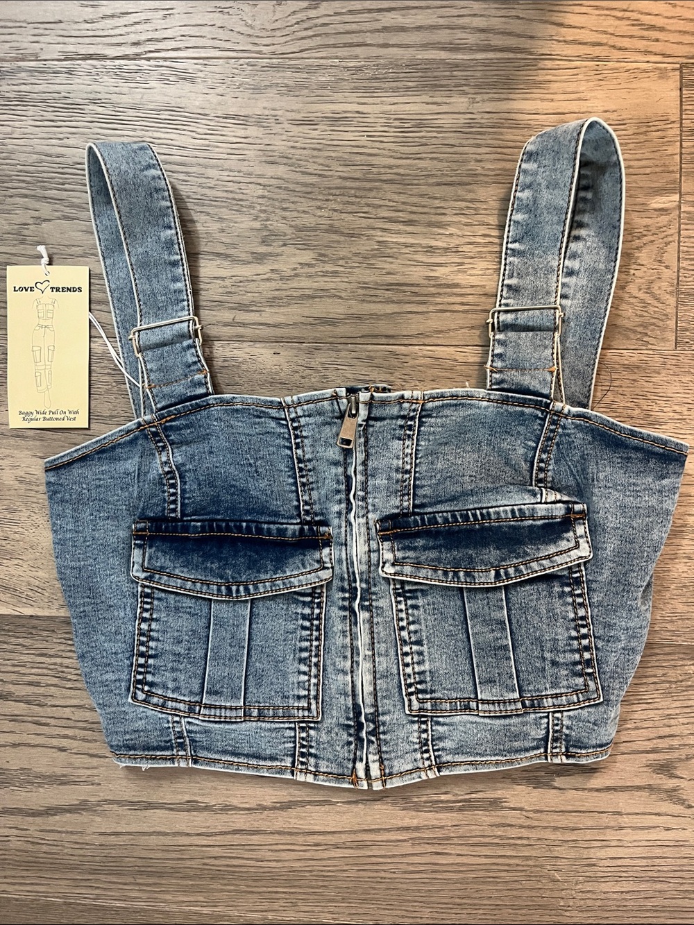 NWT Light Blue Denim Bustier Crop Top with Front Pockets